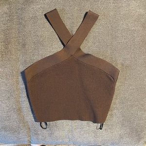 Aritzia Babaton Sculpt Knit Criss Cross Cropped Tank in Coffee Bean
